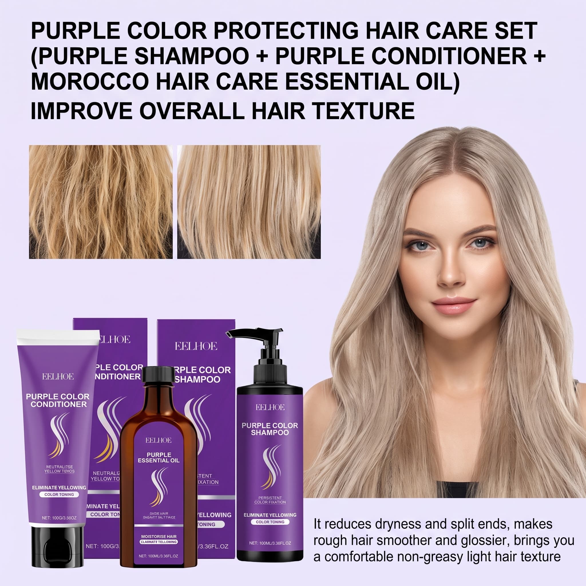 Purple Shampoo Set With Condit - Hair Care Serum 评论和价格