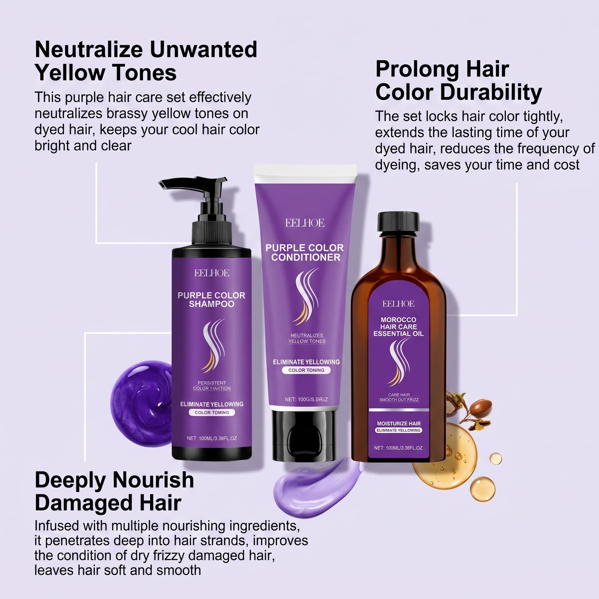 Purple Shampoo Set With Condit - Hair Care Serum 评论和价格